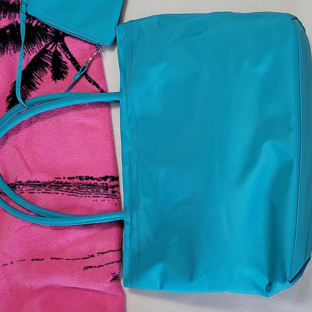 NEW Large Canvas Beach Tote Bag 17 X 11 X 7 Butterfly Summer Living Blue 2pc set - Picture 9 of 14